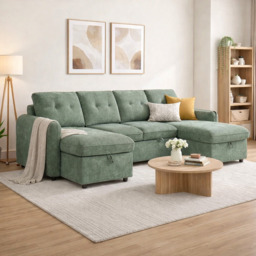 Moscow Universal U Shape Sofabed With Ottoman Storage Green Morgan - Malvern - Somerford - Calix - Euphoria - Plush Style - thumbnail 1