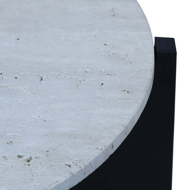 Winton Travertine Top Coffee Table With Black Acacia Wood Frame - image 1