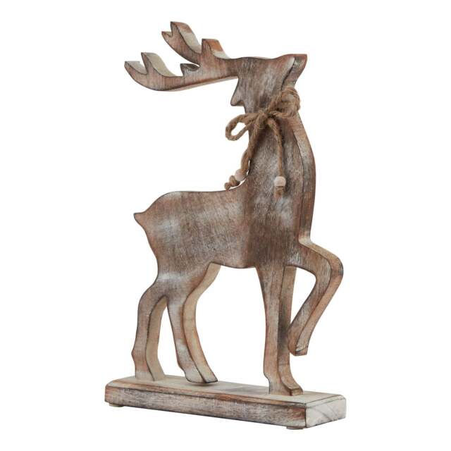 White Wash Collection Wooden Reindeer Decoration - image 1