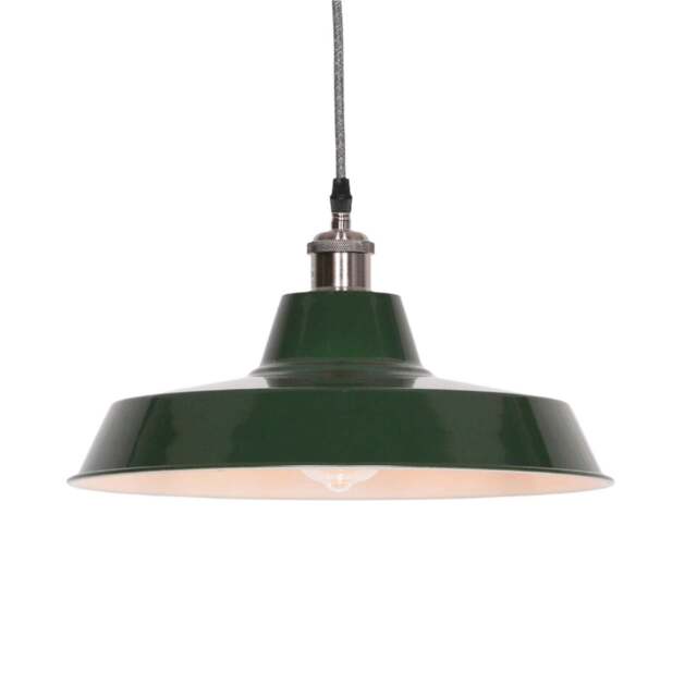 Factory Style British Green Enamel Painted 36cm Pendant Light - image 1