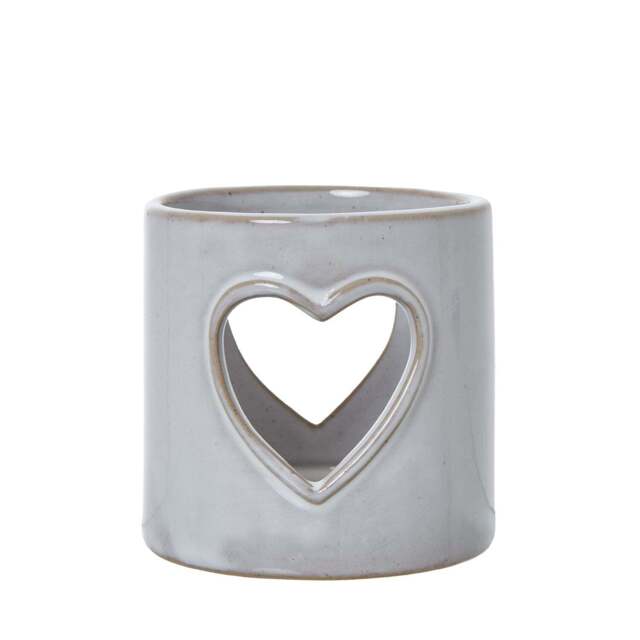 White Ceramic Heart Cut-Out Tealight Holder - image 1