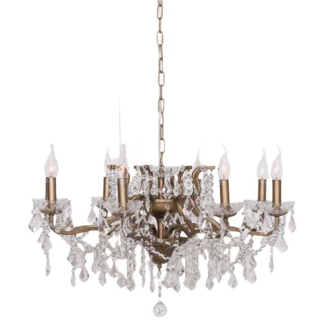 Gold 8 Branch Shallow Cut Glass Chandelier - image 1