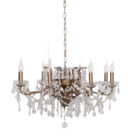Gold 8 Branch Shallow Cut Glass Chandelier - thumbnail 1