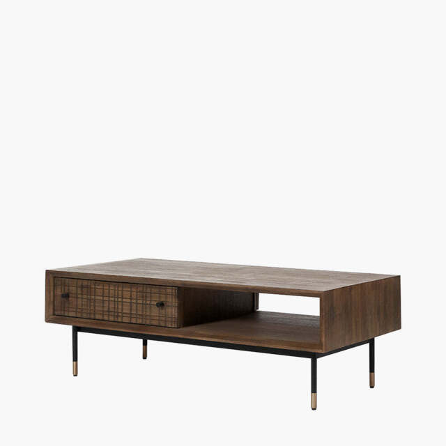 Arte Dark Brown Acacia Wood and Black Metal 2 Drawer Coffee Table - image 1