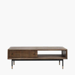 Arte Dark Brown Acacia Wood and Black Metal 2 Drawer Coffee Table - thumbnail 2
