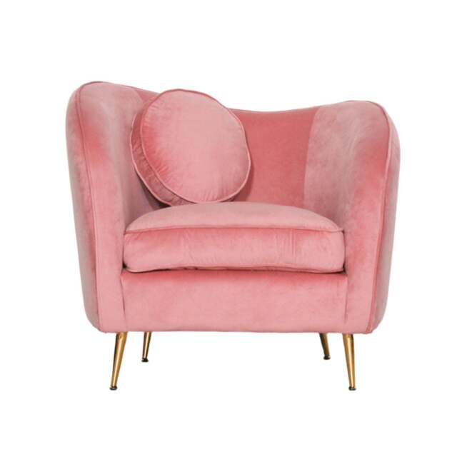 Pink Velvet Armchair with Cushion - image 1