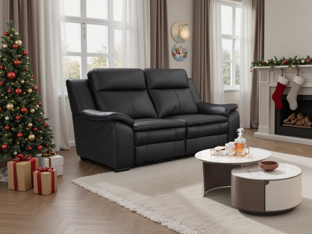 Boston Genuine Leather Electric Recliner Sofa Black 2 Seater - image 1