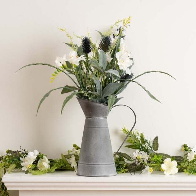 60Cm Mixed Floral In Metal Jug **New** - image 1