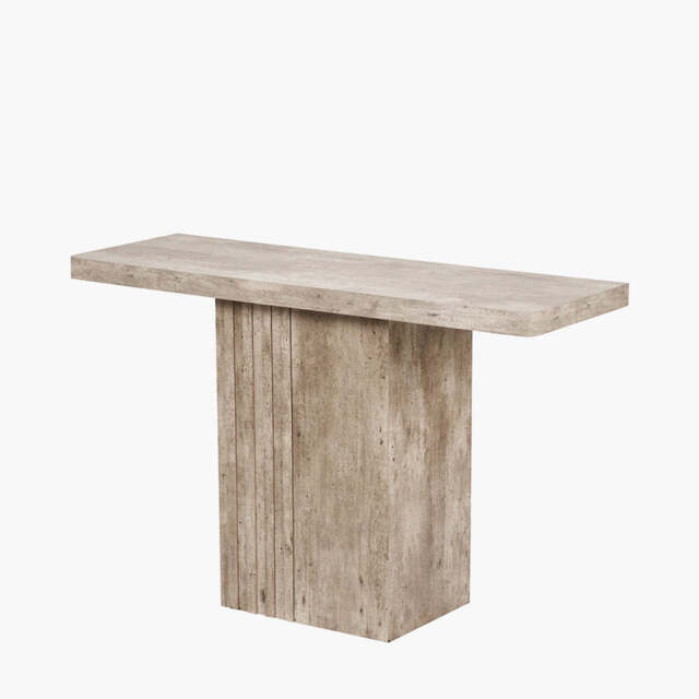 Elkton Concrete Effect Wood Veneer Groove Detail Console Table - image 1