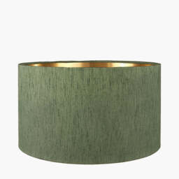 Stellan 30cm Green Slubbed Silk Mix Gold Lined Cylinder Lampshade - thumbnail 2