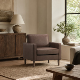 Model 46 - Armchair Faux Leather Brown - thumbnail 1