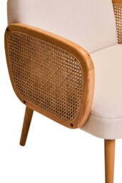 Cebu Ivory Fabric and Cane Chair with Elm Wood Legs - thumbnail 4