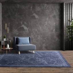 Zehraya 200x290cm ZE02 Ink Blue Border Rug - thumbnail 1