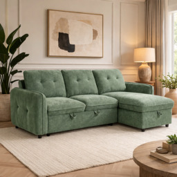 Moscow Universal L Shape Corner Sofa Bed Green With Ottoman Storage Eastley - Kip - Quercioli - Barete - Metropolitan - Portobello - Aissa Style