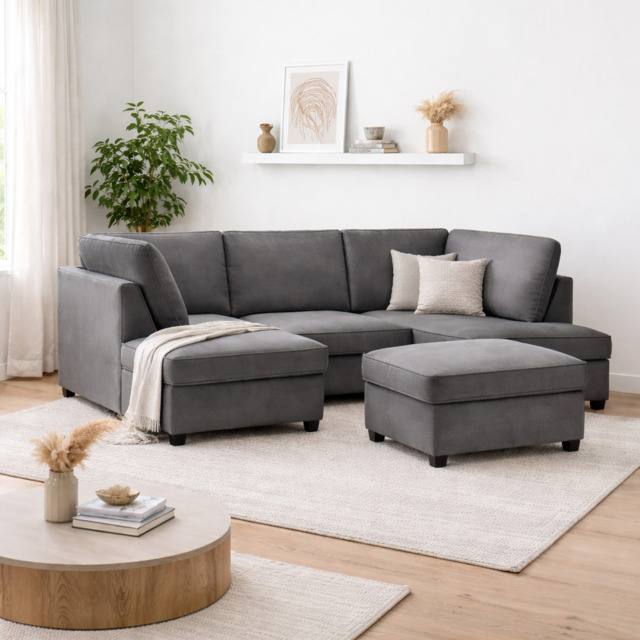 Carnaby Sofa Plush Grey U Shape Corner Morgan - Malvern - Somerford - Calix - Euphoria - Plush Style - image 1