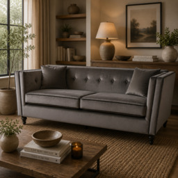 Ferris Grey Velvet 3 Seat Sofa - thumbnail 1