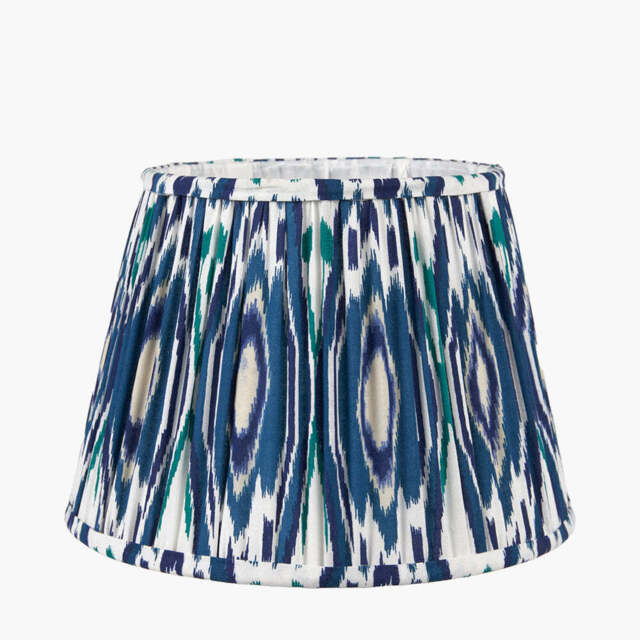 Izara 30cm Ocean Blue Ikat Patterned Mushroom Pleat Tapered Lampshade - image 1