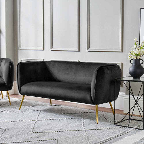 Lucca Black Velvet and Metal Sofa - image 1