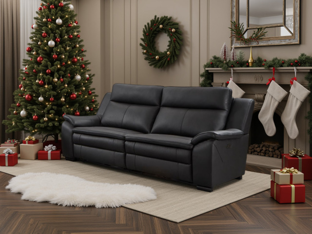 Boston Genuine Leather Electric Recliner Sofa Black 3 Seater - image 1