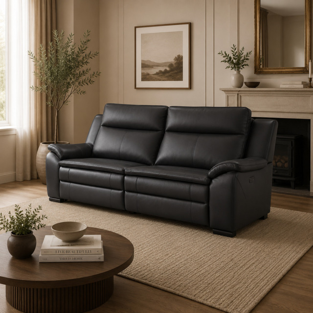 Boston Genuine Leather Electric Recliner Sofa Black 3 Seater - image 1