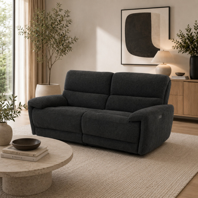 Cairo Black Lay-Z-Boy Style Fabric Power Recliner 3 Seater Sofa - image 1