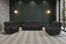 Cairo Black Lay-Z-Boy Style Fabric Power Recliner 3 Seater Sofa - thumbnail 3