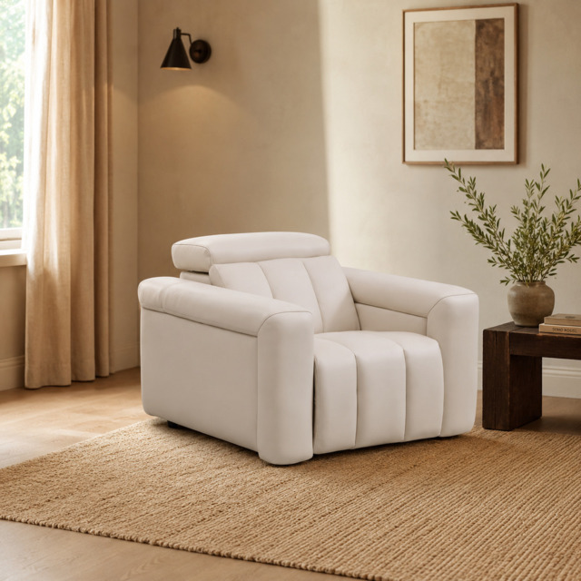 Dallas Cream Lay-Z-Boy Style Leather Power Recliner Armchair - image 1