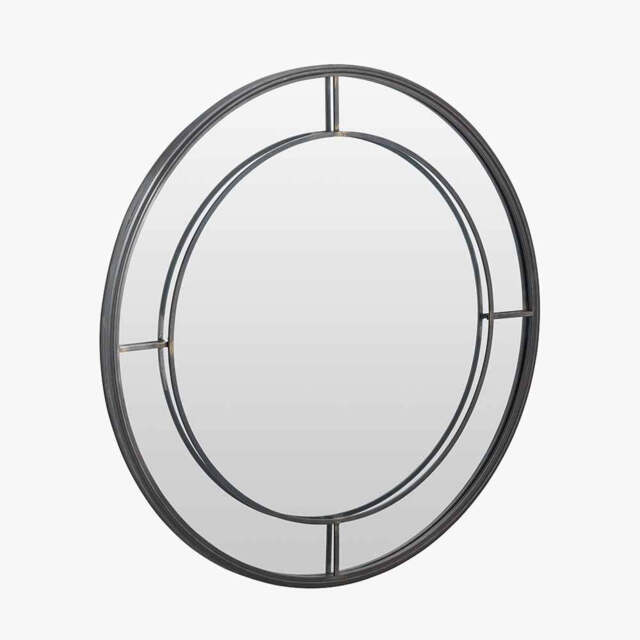 Antique Bronze Metal Round Wall Mirror - image 1