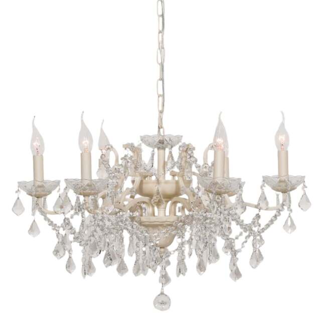 Cream 6 Branch Shallow Cut Glass Chandelier - image 1