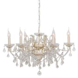 Cream 6 Branch Shallow Cut Glass Chandelier - thumbnail 1