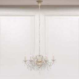 Cream 6 Branch Shallow Cut Glass Chandelier - thumbnail 4