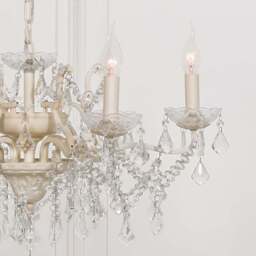 Cream 6 Branch Shallow Cut Glass Chandelier - thumbnail 2