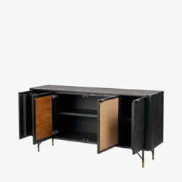Fiji Black Acacia Wood and Natural Rattan 4 Door Sideboard - thumbnail 3