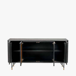 Fiji Black Acacia Wood and Natural Rattan 4 Door Sideboard - thumbnail 4