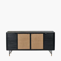 Fiji Black Acacia Wood and Natural Rattan 4 Door Sideboard - thumbnail 2