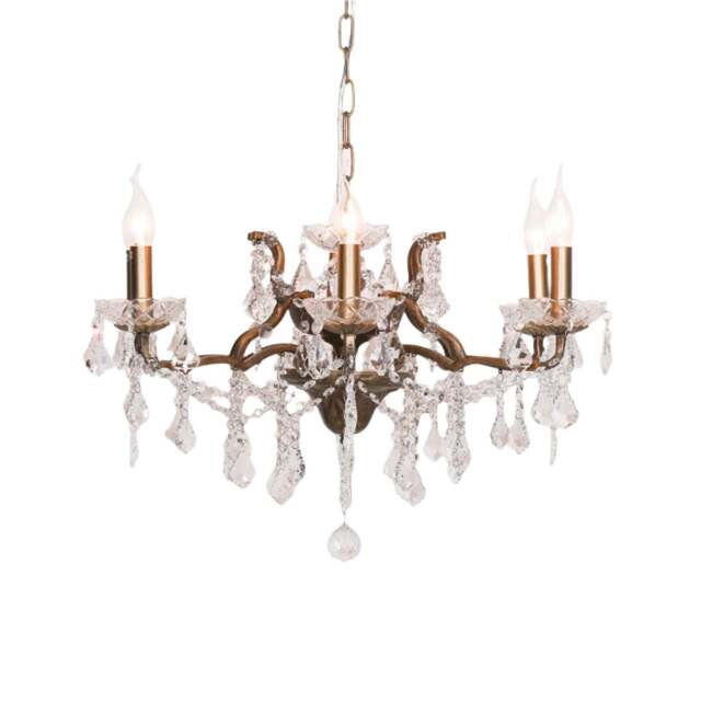Antique Gold 6 Branch Shallow Cut Glass Chandelier - image 1
