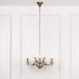 Antique Gold 6 Branch Shallow Cut Glass Chandelier - thumbnail 2