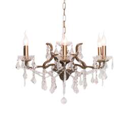 Antique Gold 6 Branch Shallow Cut Glass Chandelier - thumbnail 1
