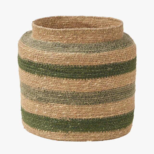 Seagrass Natural, Green and Sage Stripe Round Basket - image 1