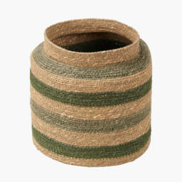Seagrass Natural, Green and Sage Stripe Round Basket - thumbnail 3