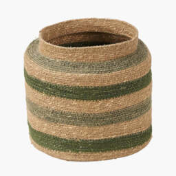 Seagrass Natural, Green and Sage Stripe Round Basket - thumbnail 2