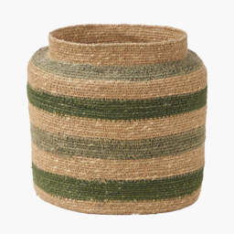 Seagrass Natural, Green and Sage Stripe Round Basket - thumbnail 1