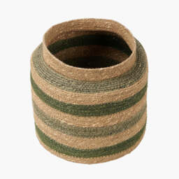 Seagrass Natural, Green and Sage Stripe Round Basket - thumbnail 4