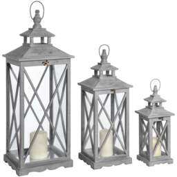 Set Of Three Wooden Lanterns With Traditional Cross Section - thumbnail 1
