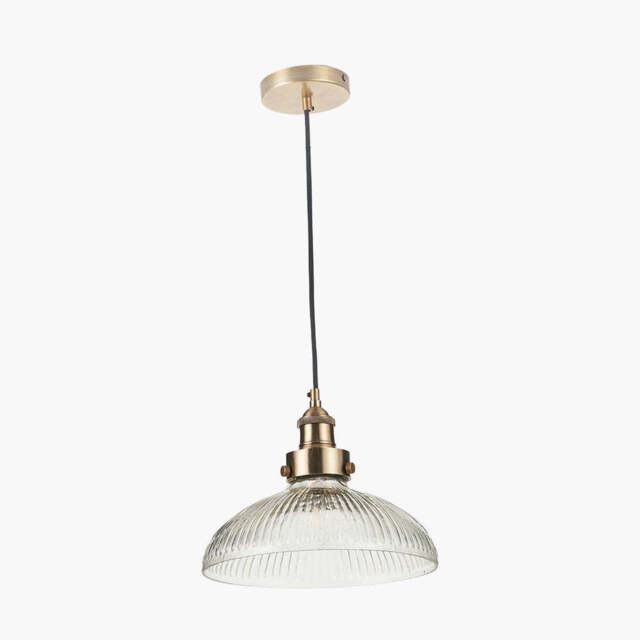 Bowery Large Ribbed Glass with Antique Brass Fitting Elec Pendant - image 1