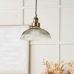 Bowery Large Ribbed Glass with Antique Brass Fitting Elec Pendant - thumbnail 2