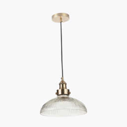 Bowery Large Ribbed Glass with Antique Brass Fitting Elec Pendant - thumbnail 1