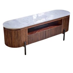 Loriini Mango Wood Tv Cabinet With  Marble Top & Metal Legs - thumbnail 1