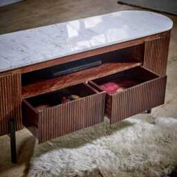 Loriini Mango Wood Tv Cabinet With  Marble Top & Metal Legs - thumbnail 2