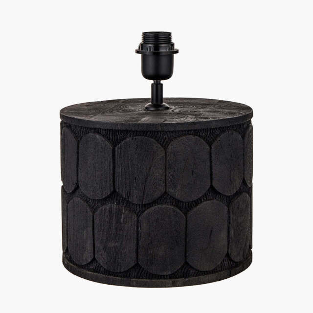 Cezara Embossed Black Wood Wide Table Lamp Base - image 1
